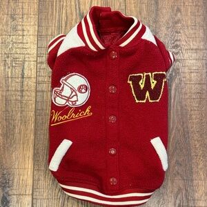 Woolrich Dog Jacket Sweater Red Button Down Shirt with White Accents Varsity